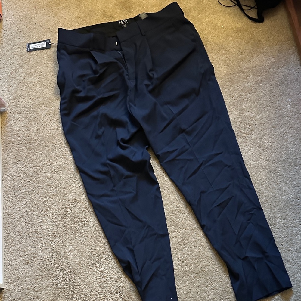 Boohoo Mens Sleek Navy Dress Pants